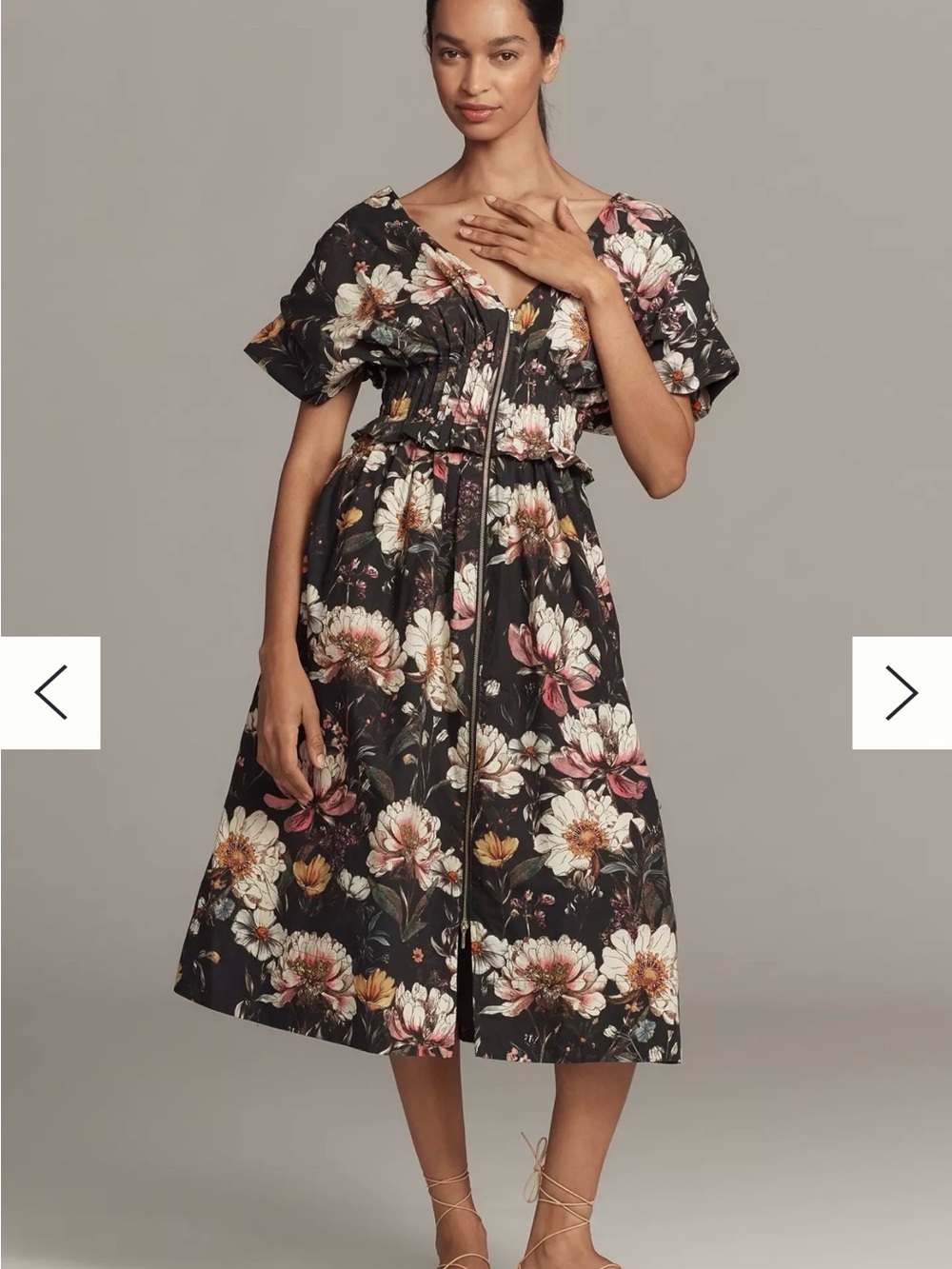 Anthropologie V-Neck Zip-Front Midi Dress XXS